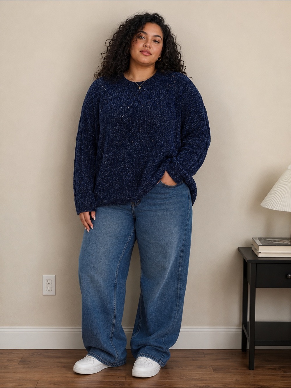 Lauren Conrad Size XXL Navy Blue Chenille Slouchy Chunky Sweater NWT
